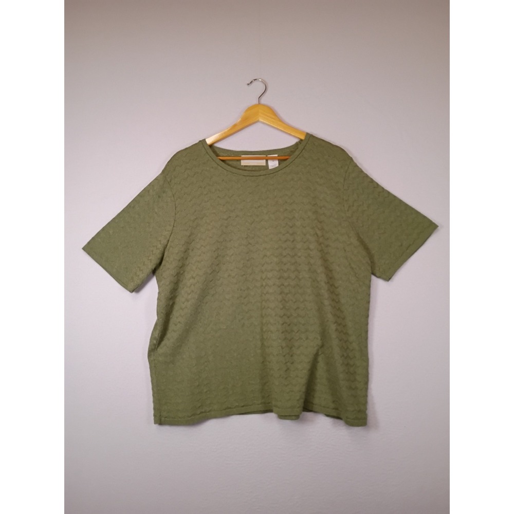 Grannycore Alfred Dunner Women 1X Green Pointelle Knit Short Sleeve Sweater Top